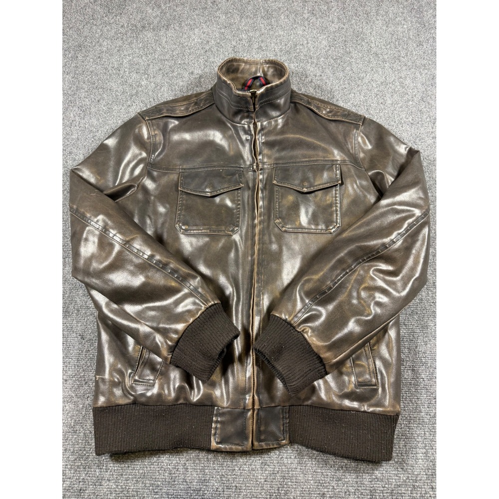 Vintage Tommy Hilfiger Jacket Mens Medium Faux Leather‎ Bomber Quilted Lined